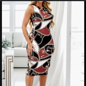 Women’s curvy chains Printed Sleeveless Round Neck Bodycon Dress